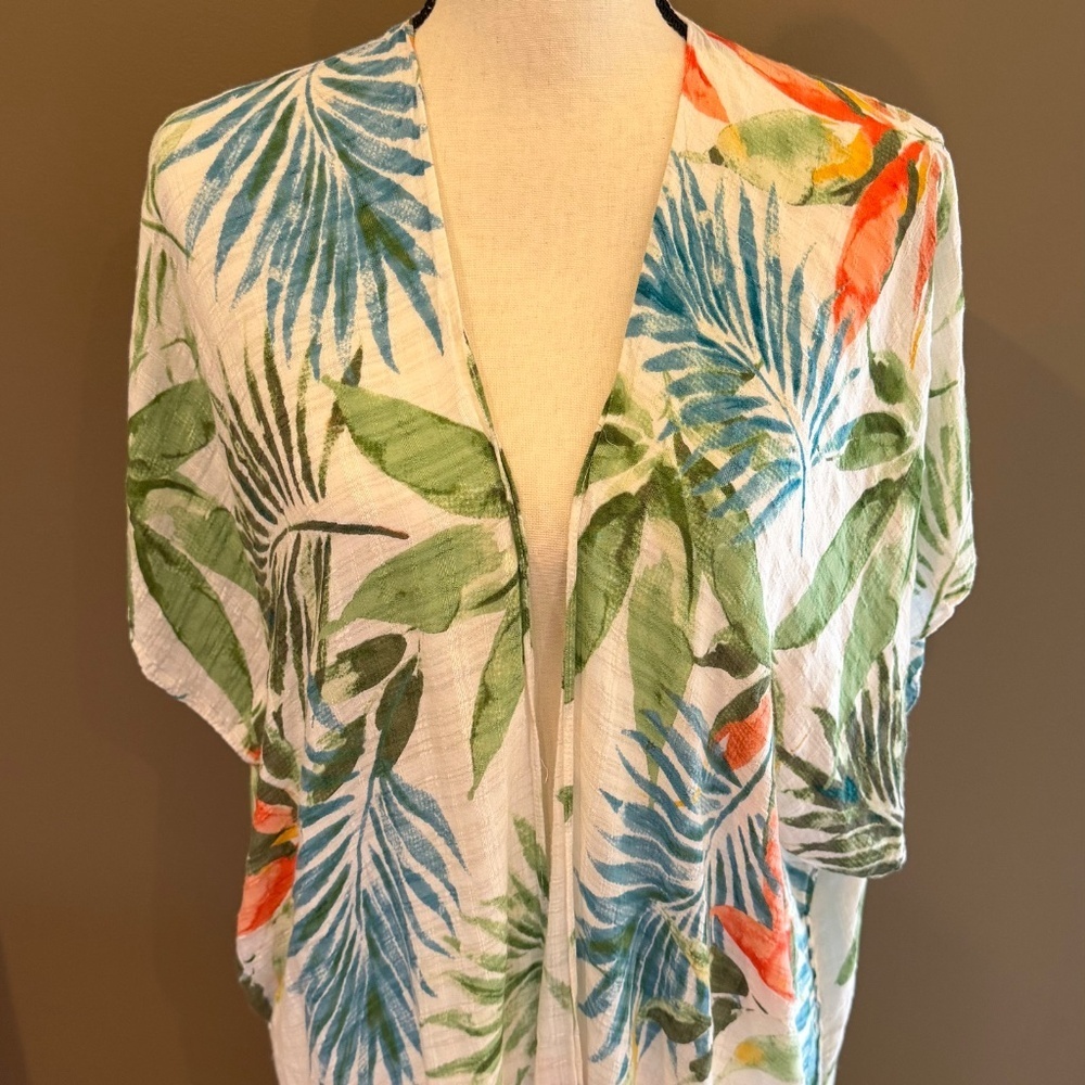 Chico's Tropical Poncho Swimsuit Coverup Tunic Top, Travel, Vacation, Size S/M - Picture 2 of 11